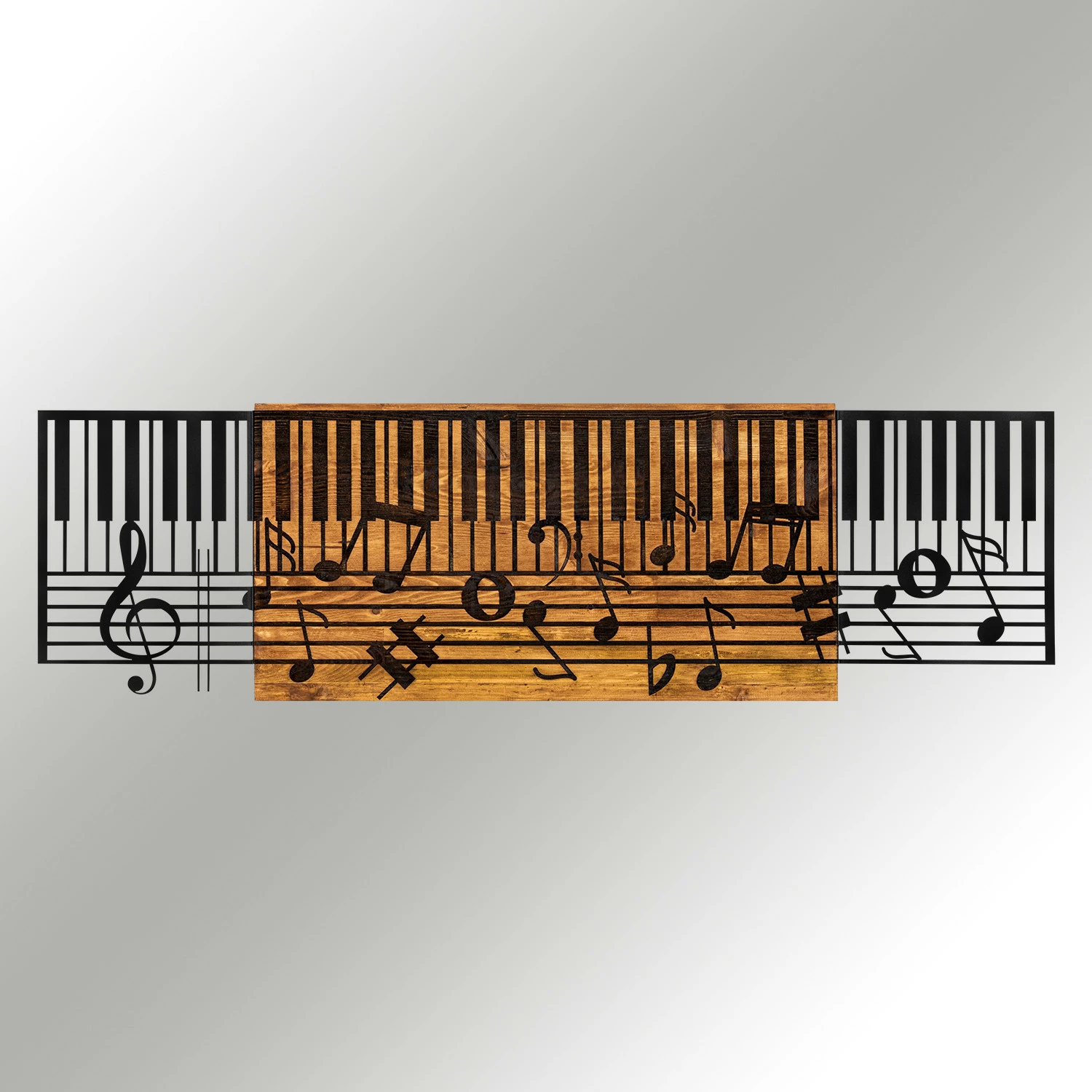 Aksesor dekorativ për mur, dru dhe metal, temë muzikore, ngjyrë e zezë dhe arre, Wallity Arya, 100x30cm