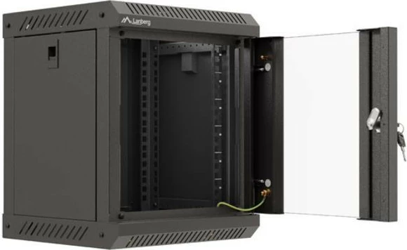 Kabinet RACK montim muri, Lanberg WF11-3306-10B, 10", 6U, 300x300 mm, derë xhami, IP20, ngjyrë e zezë