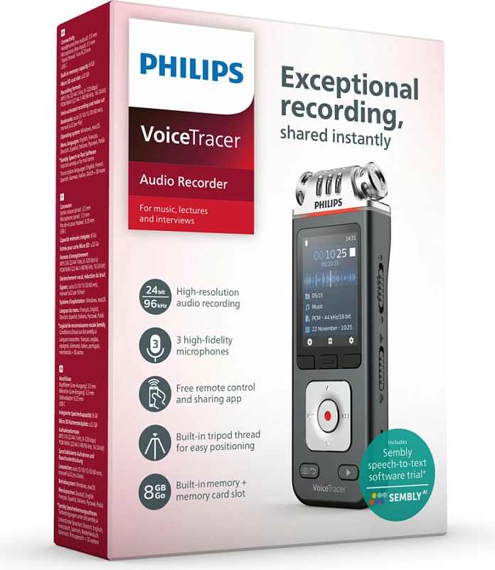 Diktafon Philips DVT 6115, USB 2.0, dalje për kufje, zi/gri
