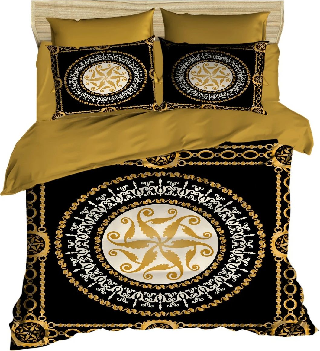 Set mbulesë për jorgan king size, dizajn 3D, ngjyrë e zezë, e artë dhe e bardhë, L'essentiel, 3D4 (3 pjesë)