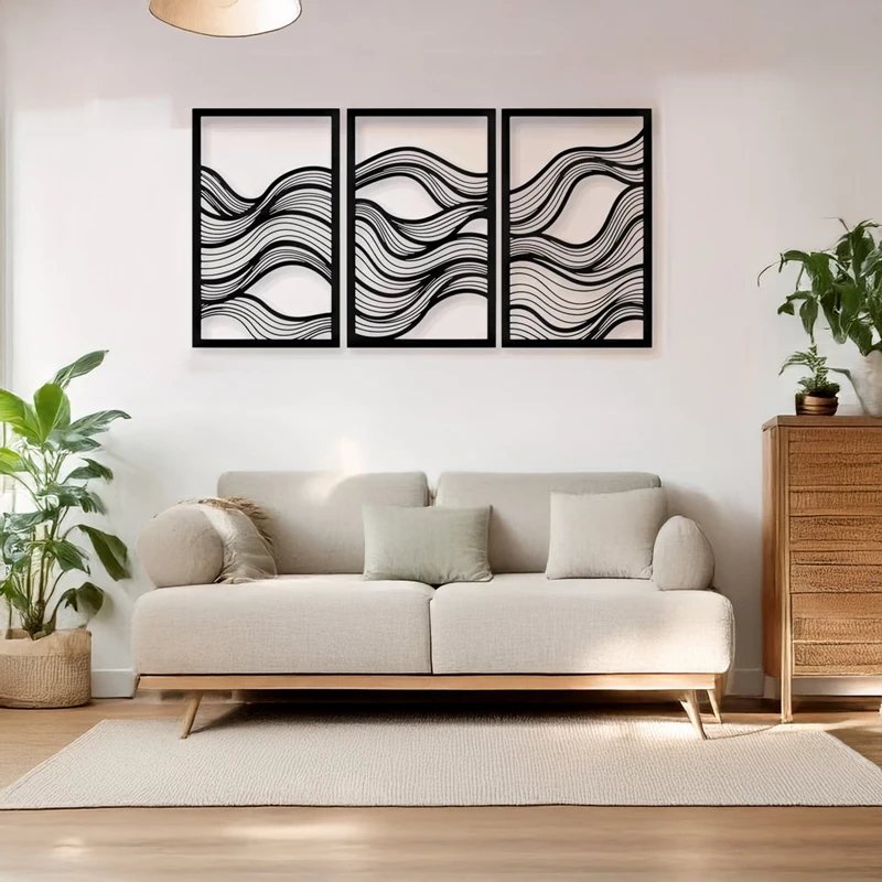 Dekor muri Ocena, set prej 3 pjesësh, metal i zi, 30x1.5x50cm