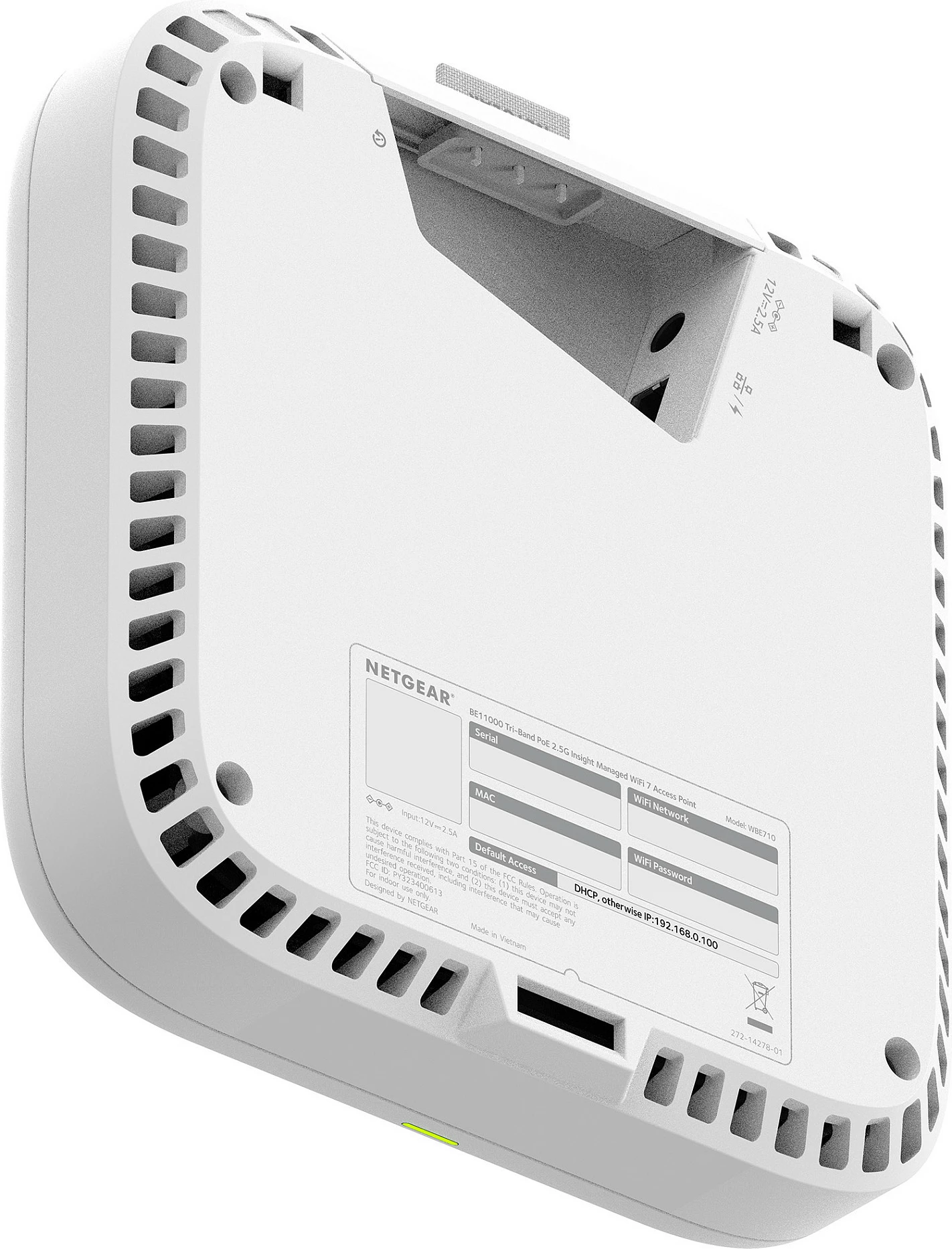 Access point Wi‑Fi NETGEAR WBE718, tri-band 2.4/5/6 GHz, Wi‑Fi 7, 2.5G PoE, i bardhë