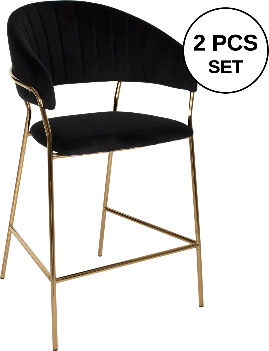 Karrige për bar THEODORE, FH8734.04, kadife e zezë, kornizë metali e artë, 60x55x100H cm., set prej 2 copë