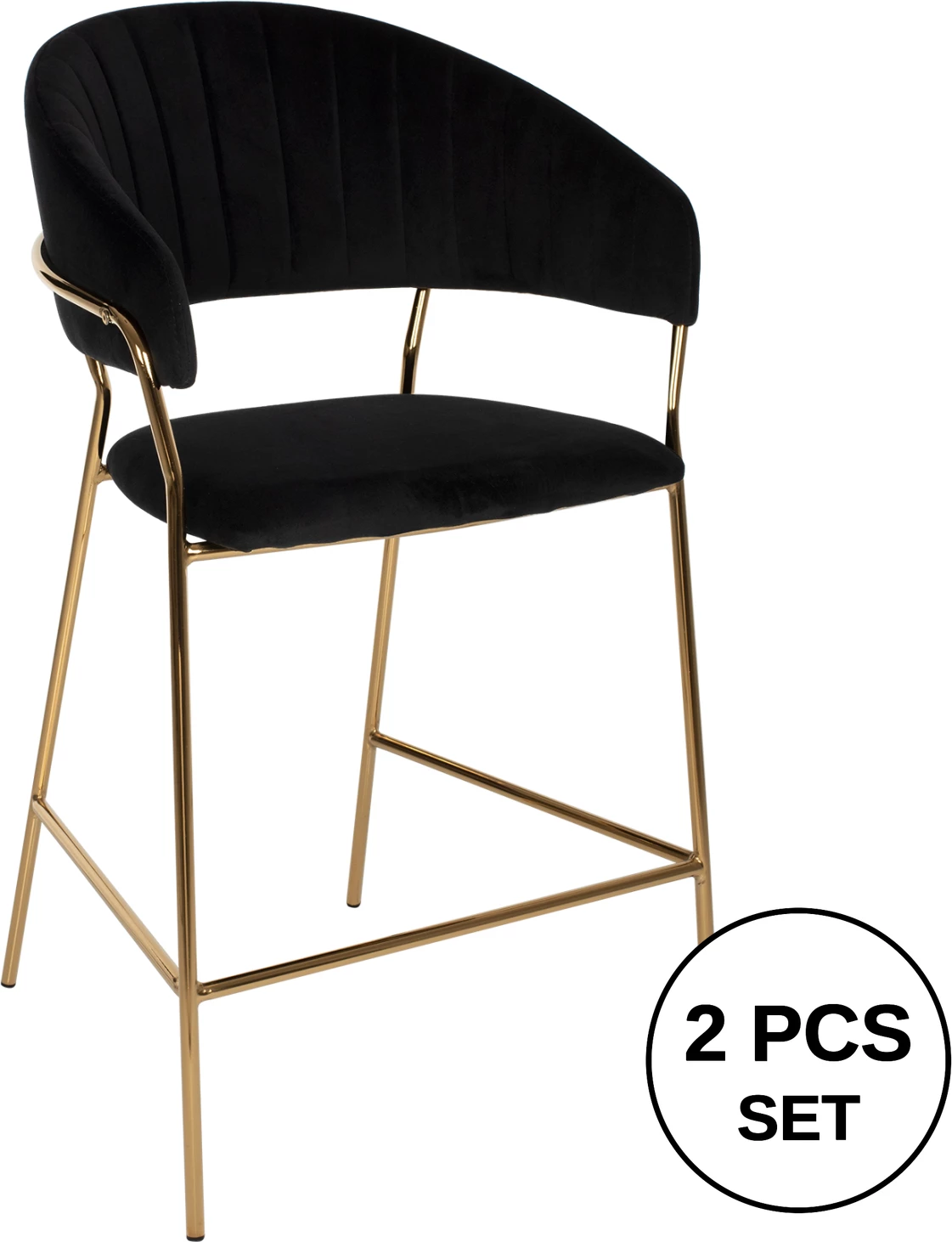 Karrige për bar THEODORE, FH8734.04, kadife e zezë, kornizë metali e artë, 60x55x100H cm., set prej 2 copë