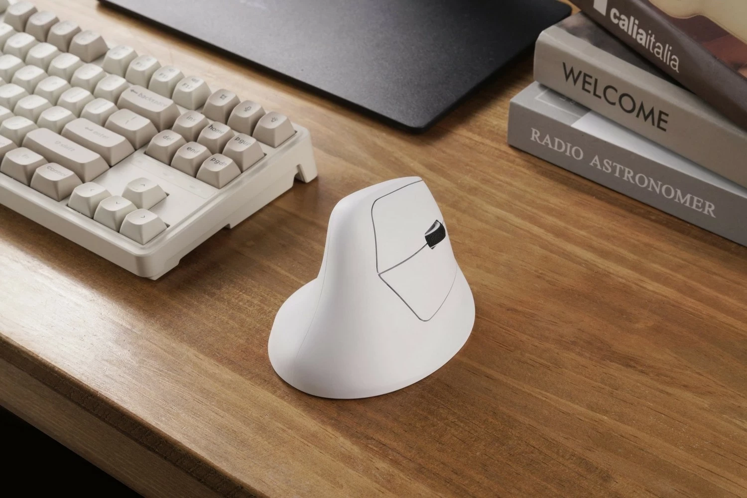Maus vertikal Keychron M5, wireless/Bluetooth 2.4GHz, PixArt 3311, 12000 DPI, 1000Hz, i bardhë