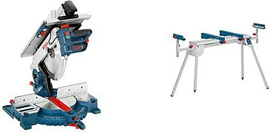 Sharrë kombinim Bosch GTM 12 JL me tavolinë pune GTA 2600, 1800 W, disk 305 mm, blu/argjendtë