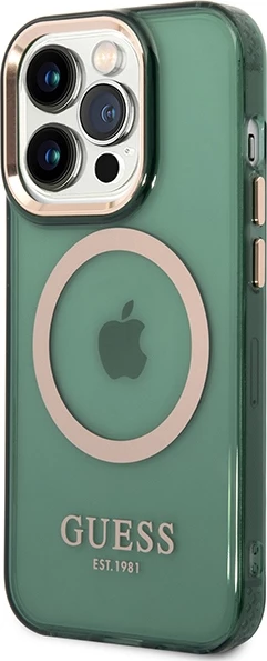 Mbështjellës Guess Gold Outline Translucent MagSafe për iPhone 14 Pro Max 6.7", i gjelbër