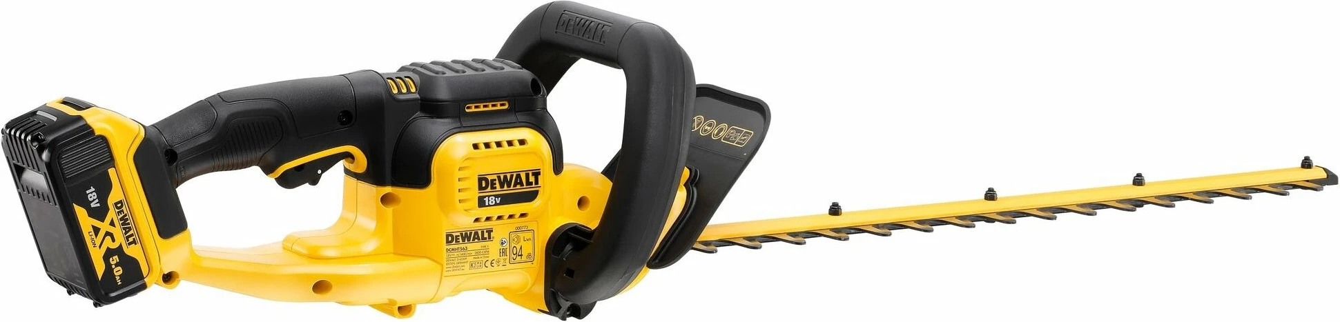 Gërshërë gardhi pa kabllo DeWalt DCMHT563P1-QW 55 cm, 18 V XR, bateri 5 Ah, me karikues, set 1 bateri, e verdhë/zezë