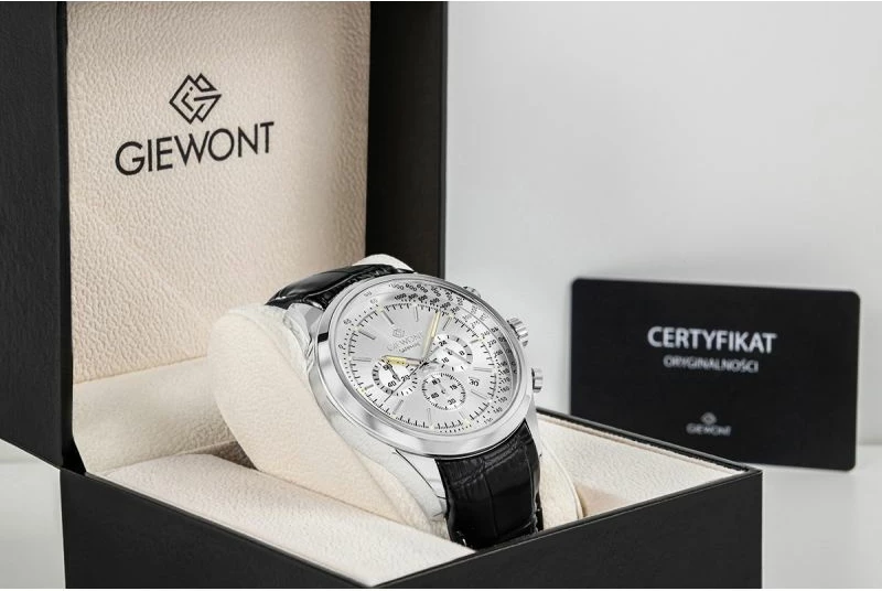 Orë dore meshkuj Giewont GW7650-A1, argjendtë me rrip të zi