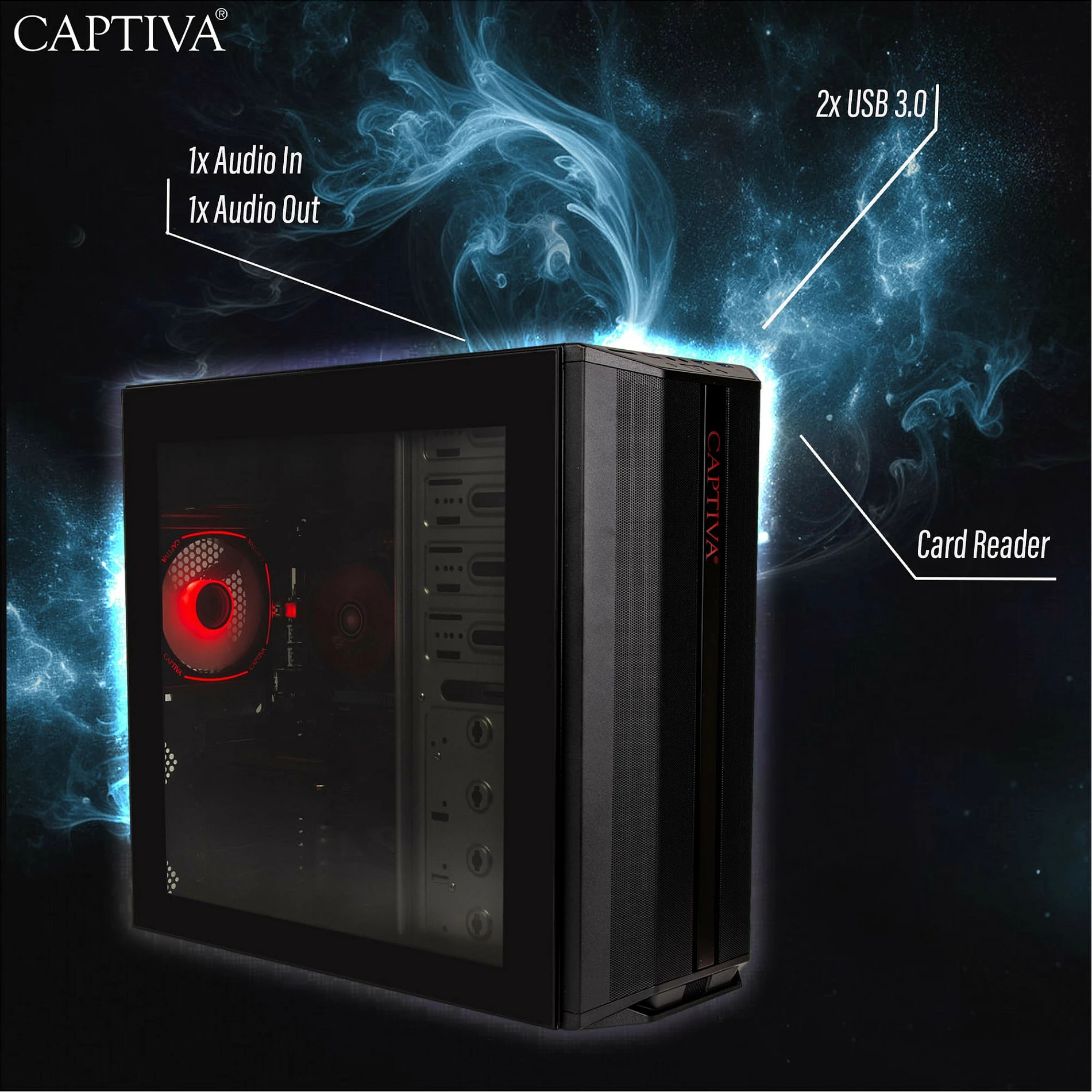 Kompjuter Desktop Captiva Advanced Gaming R98-206, Ryzen 7 5700X, 32GB RAM Memorje, 1TB M.2 SSD, GeForce RTX 5060 8GB, Wi‑Fi 6, Windows 11, i zi