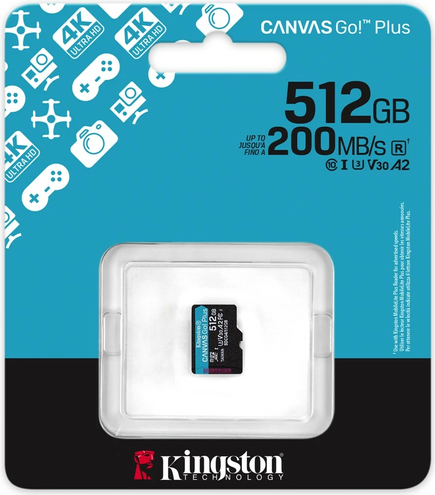 Kartelë memorie Kingston Canvas Go Plus 512GB microSDXC, e zezë