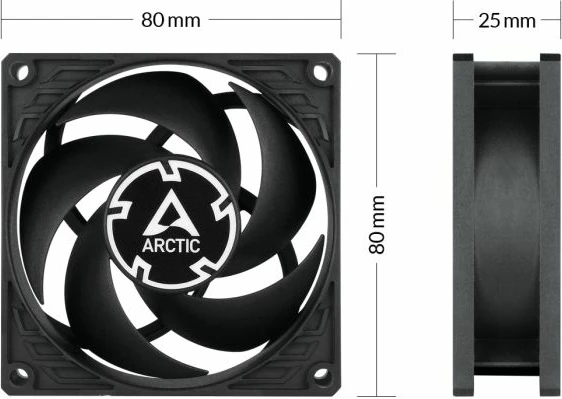 Ventilator PWM 80mm ARCTIC P8 MAX 4-pin, 500–5000 rpm, i zi