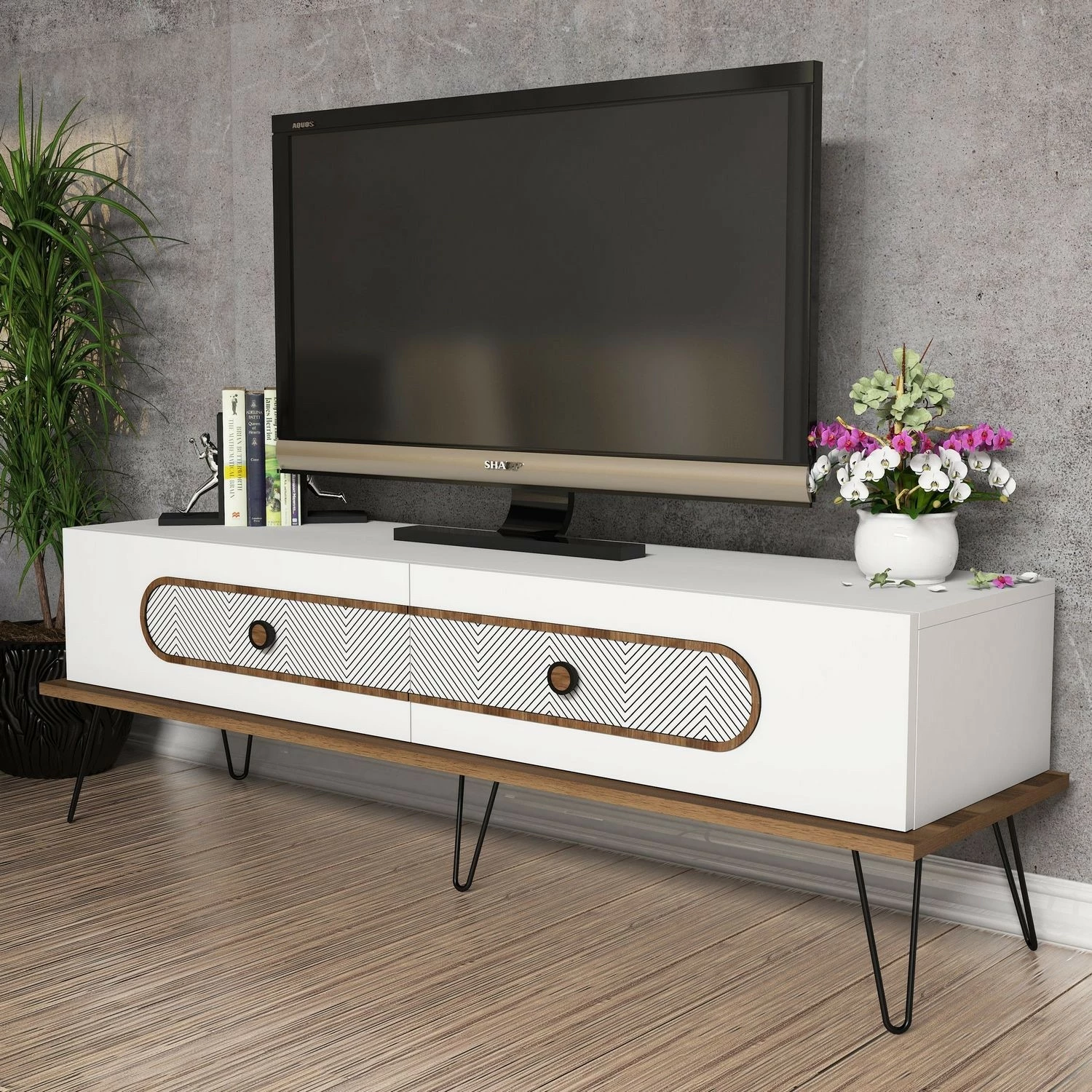 Komodë TV Hanah Home, Ekol, e bardhë