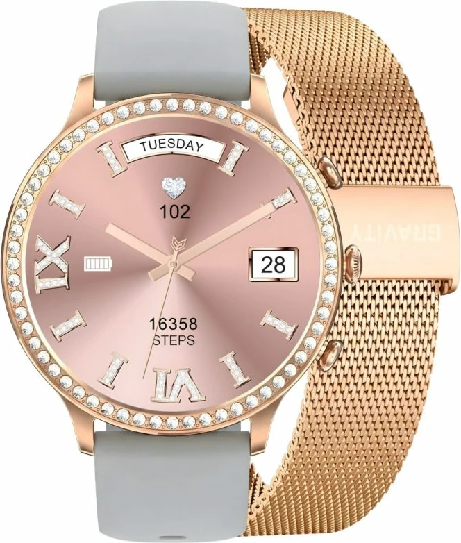 Smartwatch Gravity GT5-8, rrip dhe byzylyk rozë gold