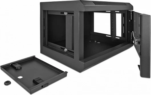 Kabinet rrjeti DeLOCK 10", 4U, montim në mur, derë xhami, i zi