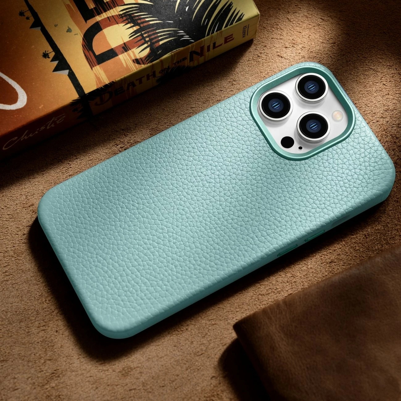 Mbështjellës iCarer Litchi Premium për iPhone 14 Pro Max me MagSafe, Lëkurë, Gjelbër