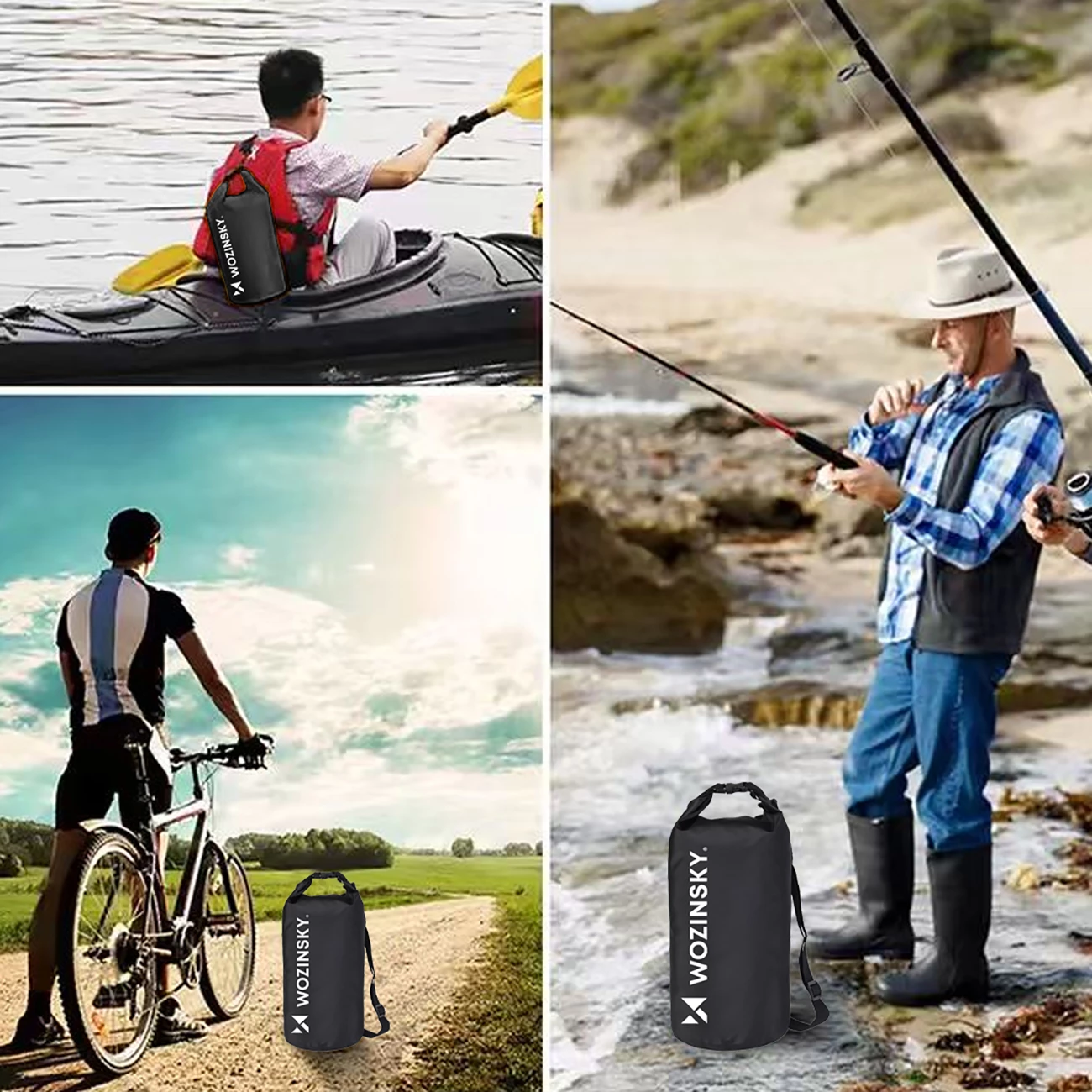Çantë e papërshkueshme nga uji dry bag, Wozinsky, WWK-20, 20L, PVC Tarpaulin 500D, e zezë