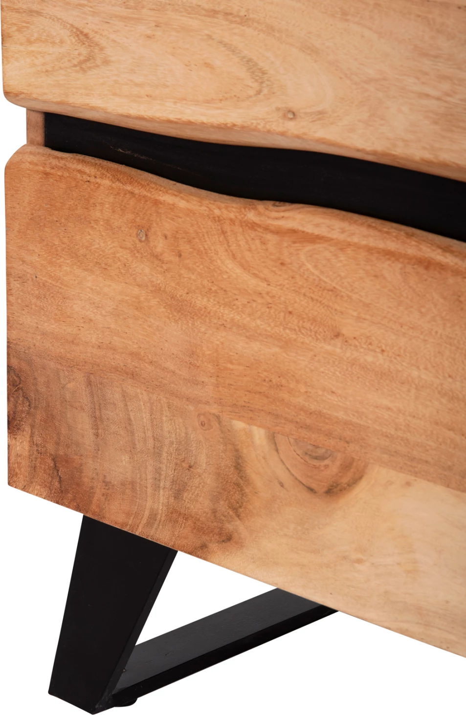 Komodinë natyrale ALICIA, dru akacie, këmbë metalike, 45x35x56cm