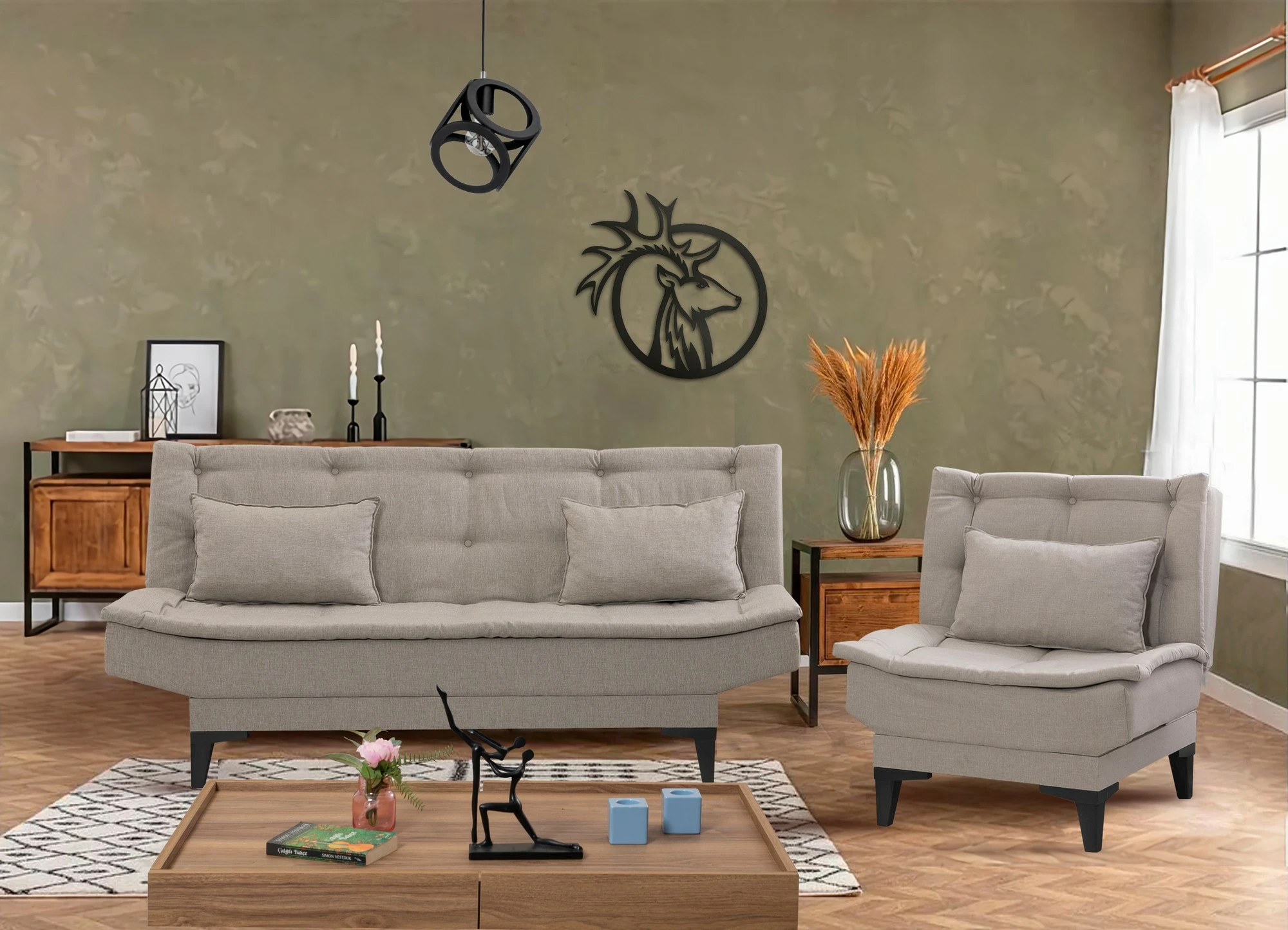 Set divan-krevat me karrige, Atelier del Sofa, Santo-S-1070, krem