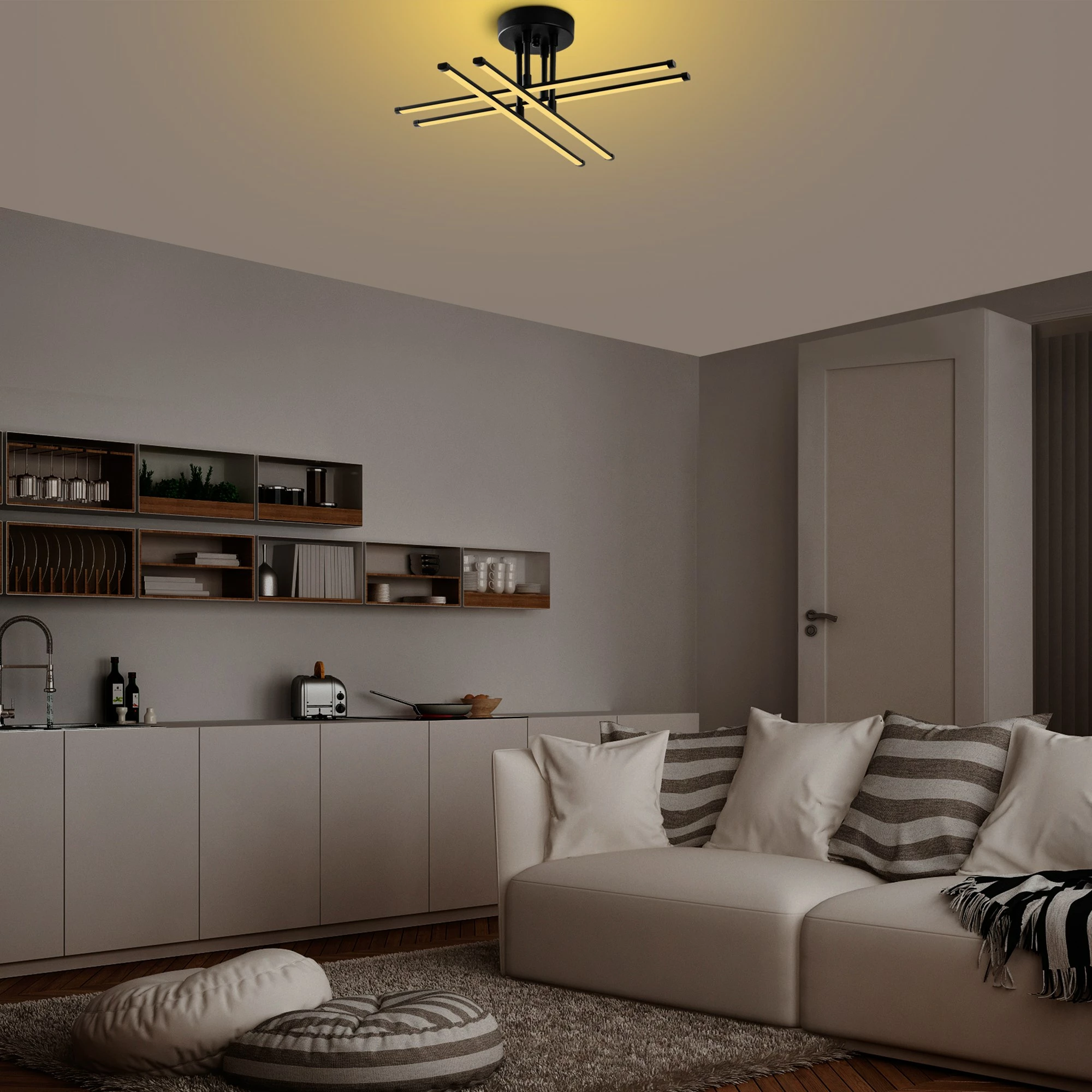 Llambë tavani moderne, metal i zi, Opviq Exhaust-13661, 61x22x61cm