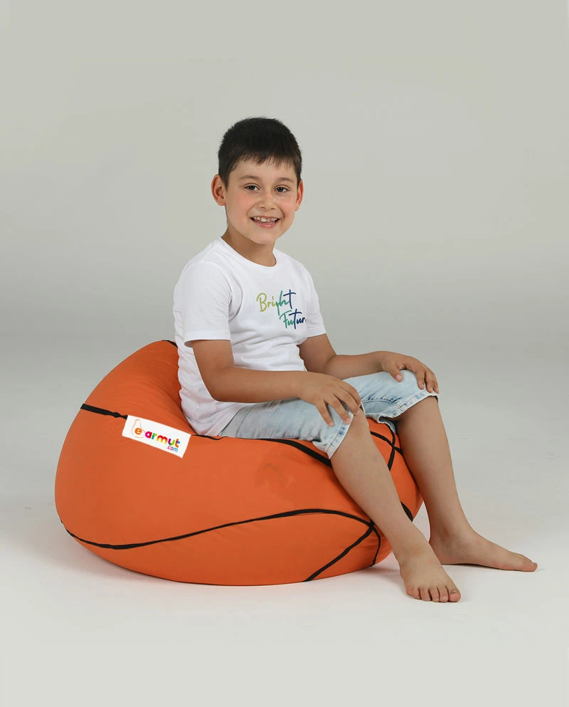 Puf kopshti për fëmijë, formë basketbolli, ngjyrë e kuqe qeramike, Atelier del Sofa
