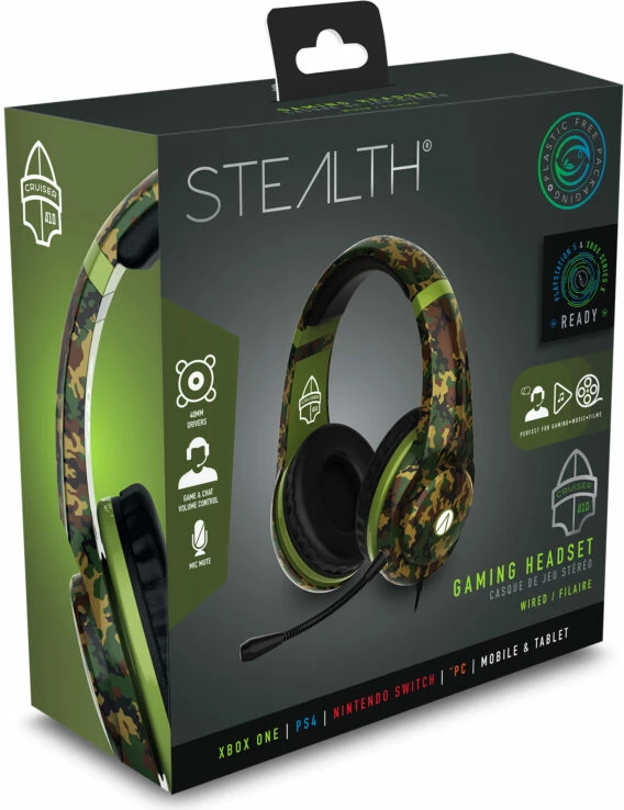 Kufje gaming Stealth Cruiser, stereo 3.5mm me kabllo, mikrofon i heqshëm, 40mm, Camo