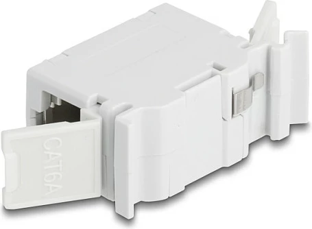 Kuplung RJ45 DeLOCK Cat.6A, femër-femër, montim në shinë DIN, PoE, gri