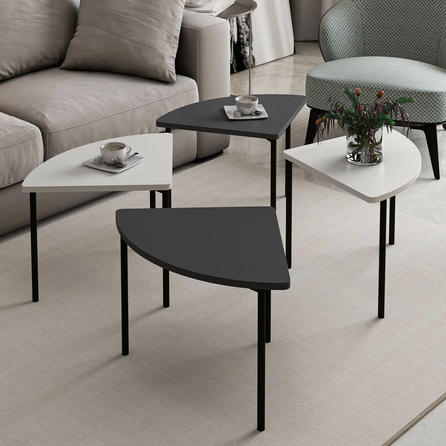 Set tavolinash kafeje Skye Decor, Emma - 8920, e bardhë dhe antracit