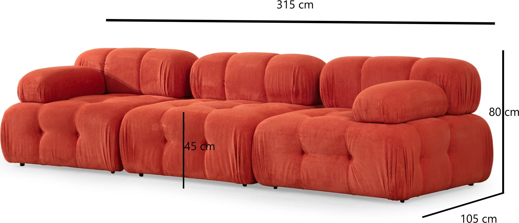 Divan treshe, ngjyrë e kuqe, Atelier del Sofa Doblo (L1-O1-1R)
