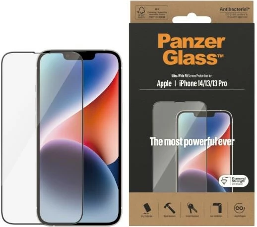 Xham i temperuar PanzerGlass Ultra-Wide Fit për iPhone 14/13 Pro/13, Antibakterial