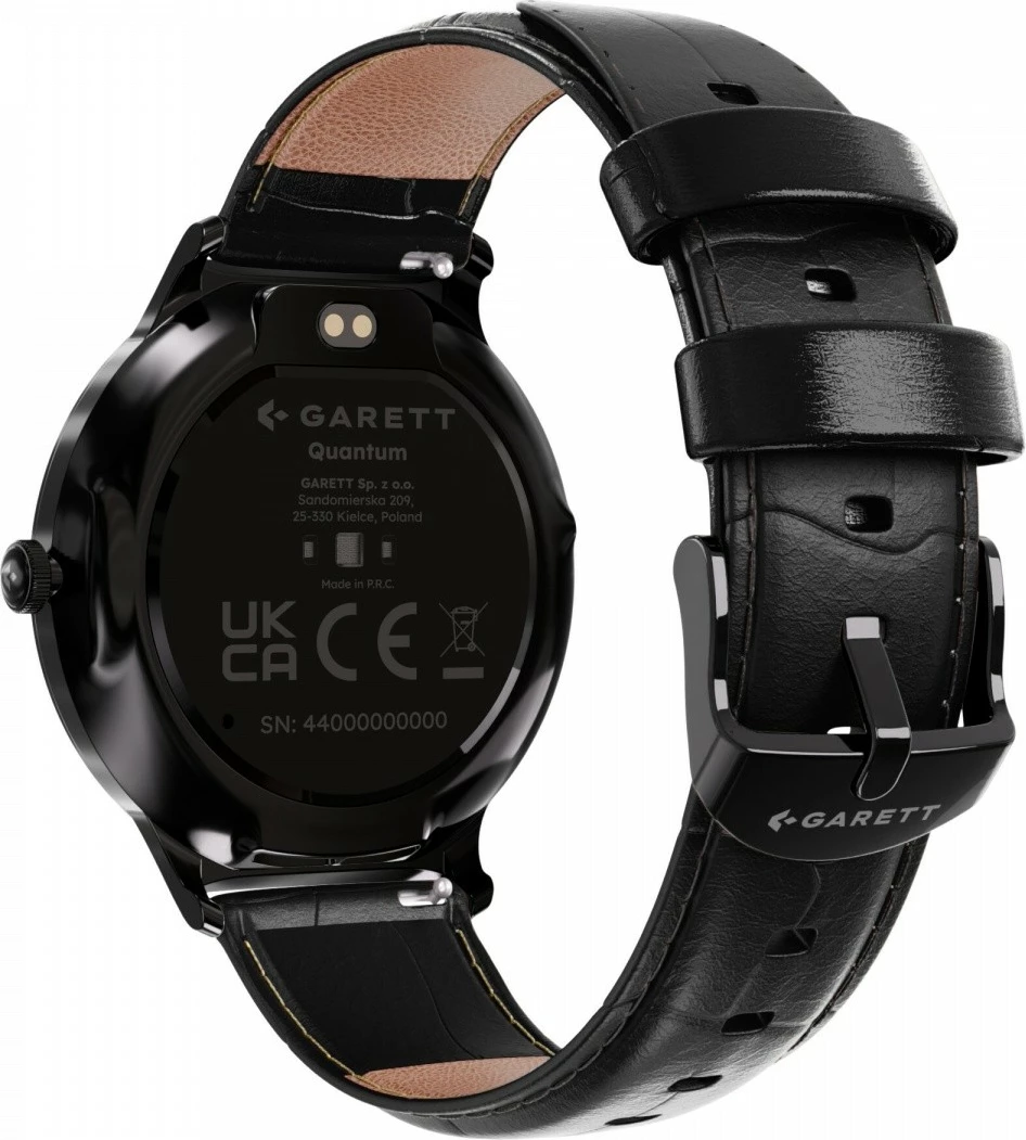 Smartwatch Garett Quantum AMOLED 1.43\" Bluetooth IP68, zi, set me byzylyk çelik + rrip lëkure i zi + dokë karikimi USB