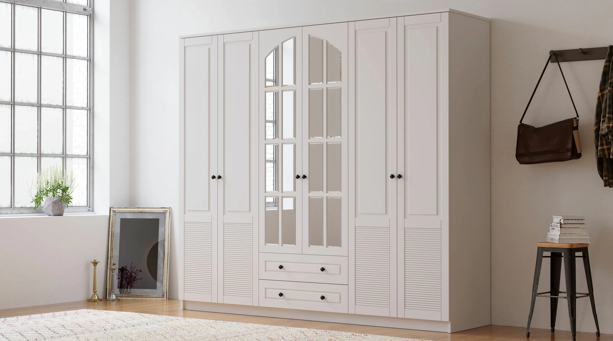 Dollap Skye Decor, Rb-114, ngjyrë e bardhë mat, 210x184x52cm