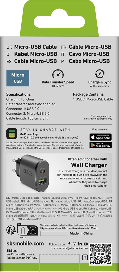 Kabllo USB-A në Micro-USB SBS LTHL200, 1m, e zezë