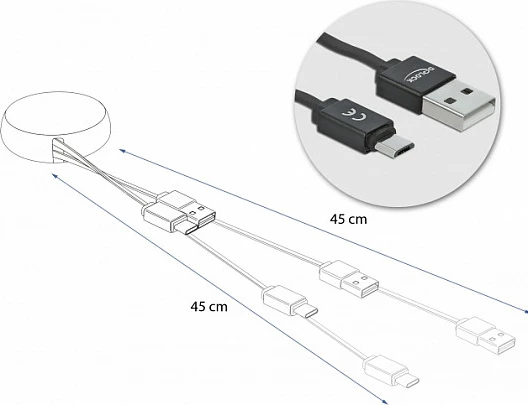 Kabllo USB DeLOCK retraktuese USB-A në Micro-USB, 0.92 m, USB 2.0, e zezë