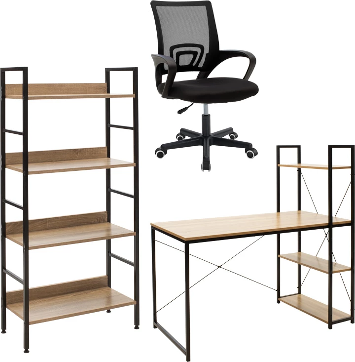 Set mobilje për zyre studentore Ramon-Berto I, 3 copë, ngjyrë lis modern, e zezë