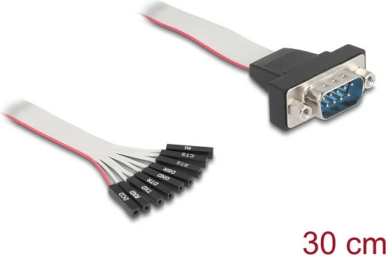 Kabllo DeLOCK RS-232 flat ribbon, DB9 mashkull në 9x 1-pin femër, 30 cm, zi/hirtë