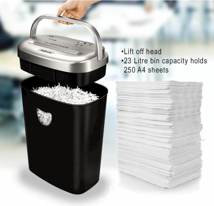 Shkatërrues dokumentesh Fellowes Powershred 53C, DIN P-4, 10 fletë, kosh 23 L, prerje shirita 4x35 mm, zi/argjend