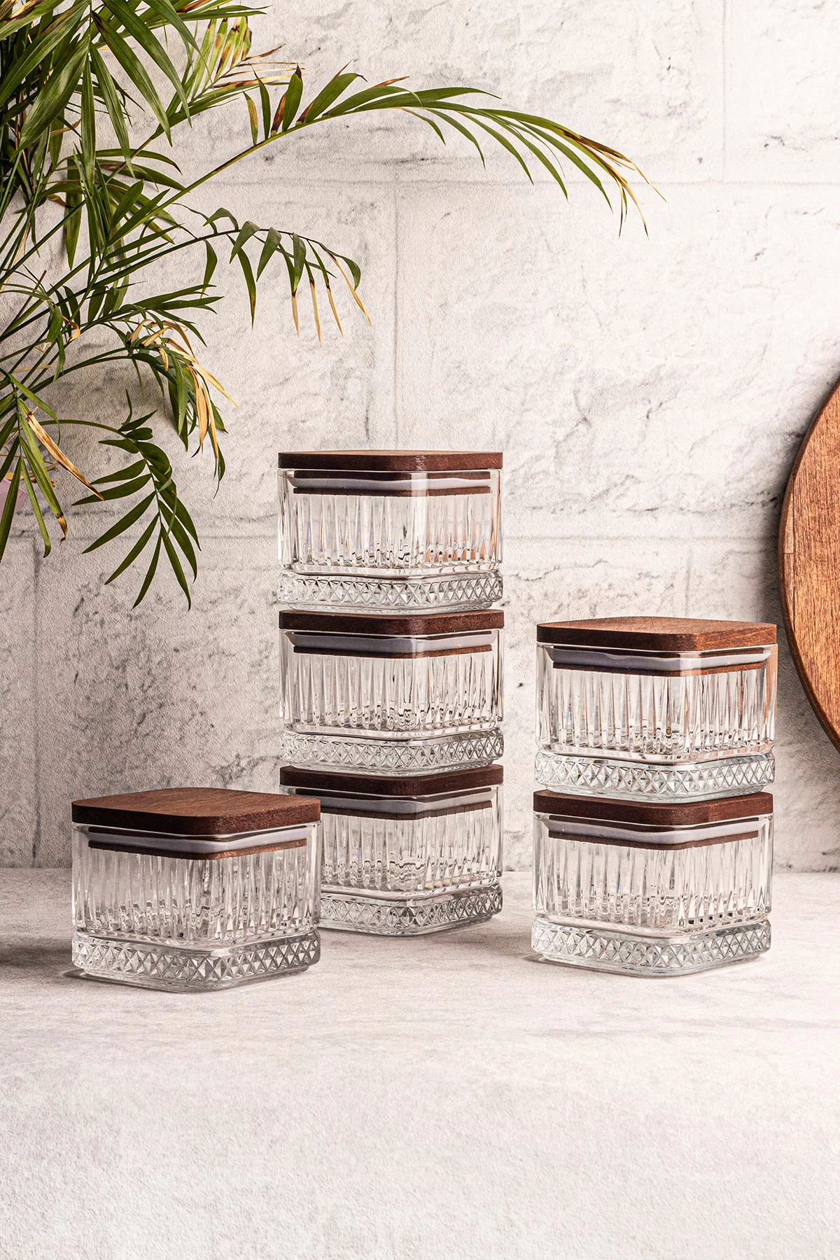 Set pjatash qelqi me kapak druri, 12 copë, Hermia Concept, Bella Kare 6