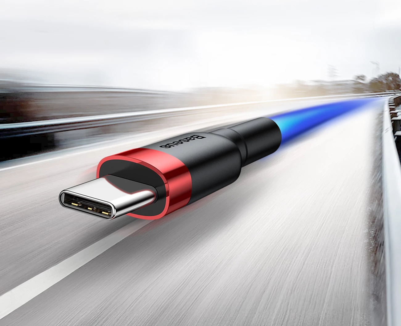 Kabllo Baseus Cafule CATKLF-A91 USB-A në USB-C, 0.5m, 3A, QC 3.0, e zezë dhe e kuqe