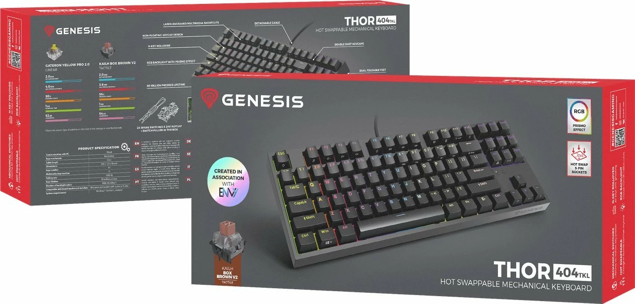 Tastierë mekanike GENESIS Thor 404 TKL NKG-2071, Kailh Box Brown V2, RGB, USB (wired), e zezë