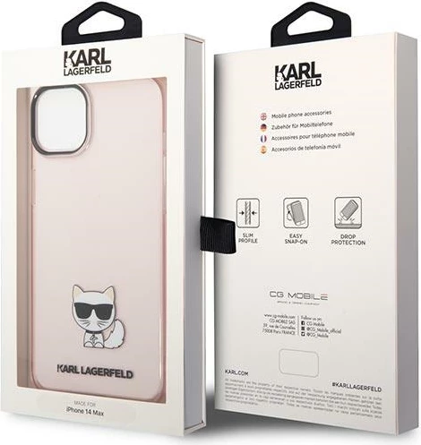 Mbështjellës Karl Lagerfeld Choupette Body për iPhone 14 Plus / 15 Plus, Transparent, Rozë