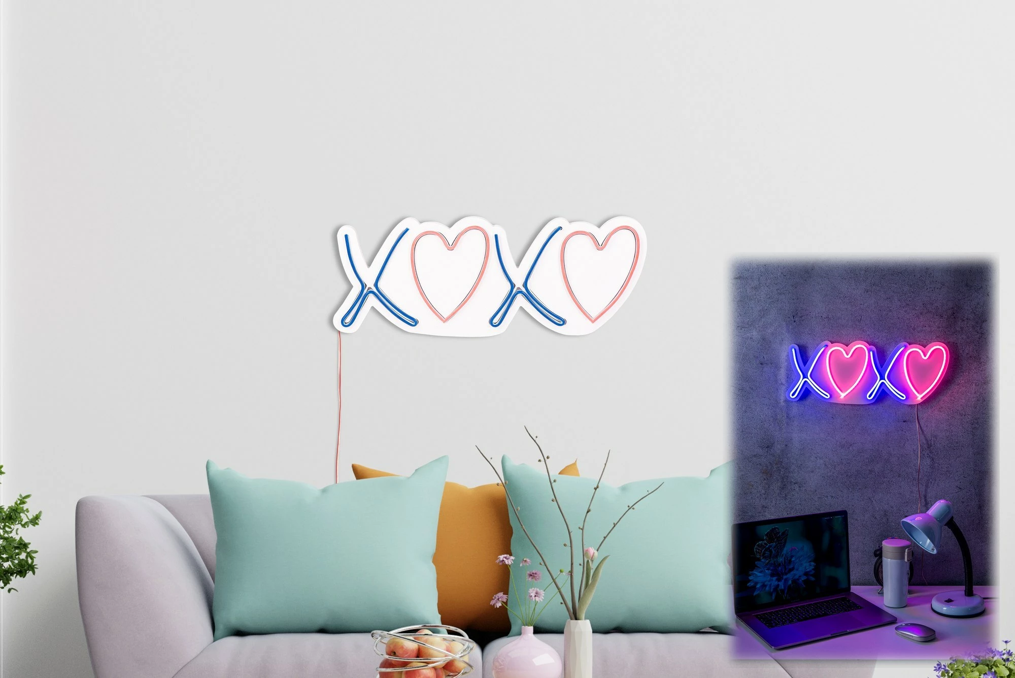Dritë dekorative LED plastike, XOXO, ngjyrë kaltër dhe rozë