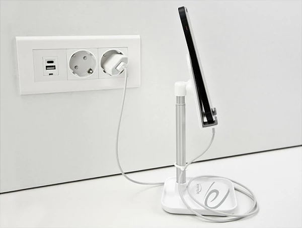 Mbajtëse teleskopike DeLOCK për celular/tablet 3-12", e palosshme, rregullim lartësie, Argjend/Bardhë