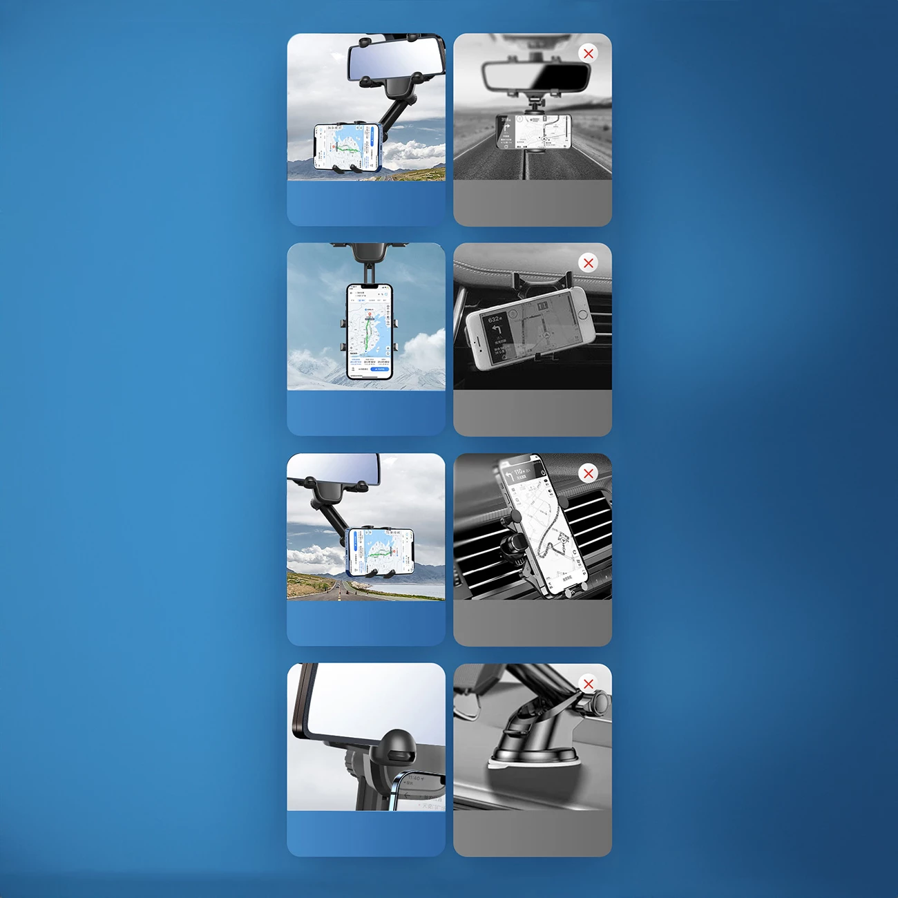 Mbajtës telefoni për makinë Hurtel K99 për pasqyrë të brendshme, i zi