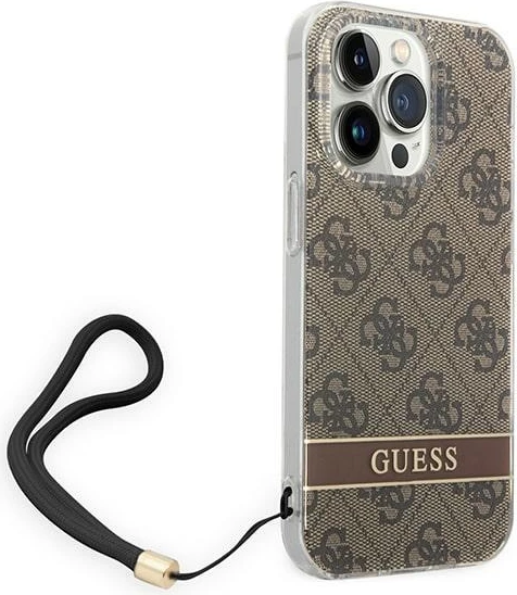 Mbështjellës Guess GUOHCP14LH4STW për iPhone 14 Pro 6.1", kafe, me varëse