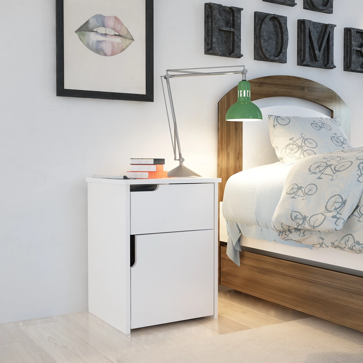 Komodinë moderne për dhomë gjumi, e bardhë, Hanah Home Asra