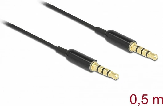 Kabllo audio DeLOCK stereo jack 3.5mm 4-pin (CTIA), mashkull-mashkull, 0.5m, e zezë