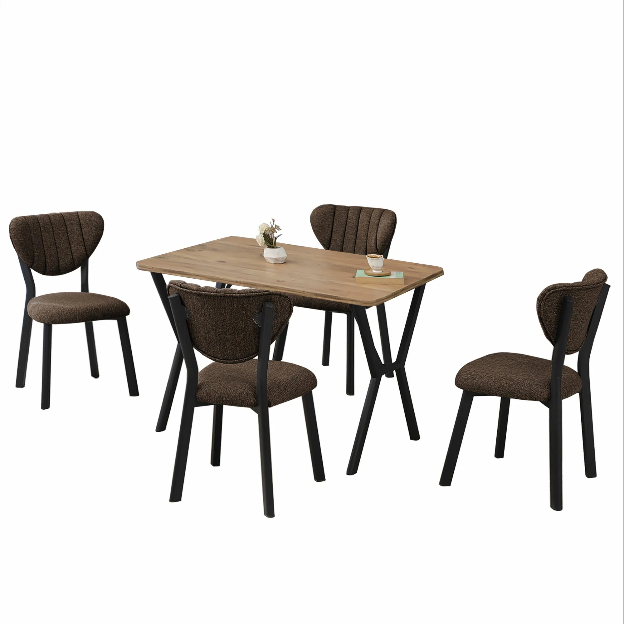 Tavolinë me karrige, set 5 pjesësh, ngjyrë kafe dhe arre, Skye Decor, tavolinë e zgjatshme