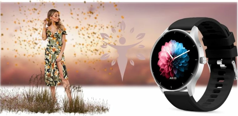 Smartwatch Gravity për femra, zi-e argjendtë