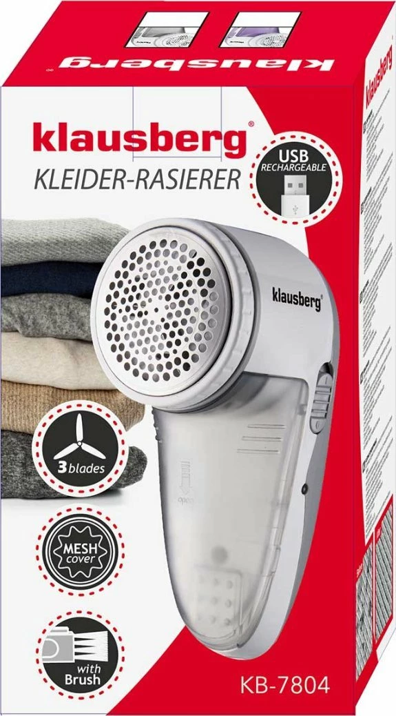 Makinë rroje për rroba Klausberg KB-7804, me bateri Ni-MH 2x400mAh, karikim USB, e bardhë/gri, me brushë pastrimi dhe kabllo